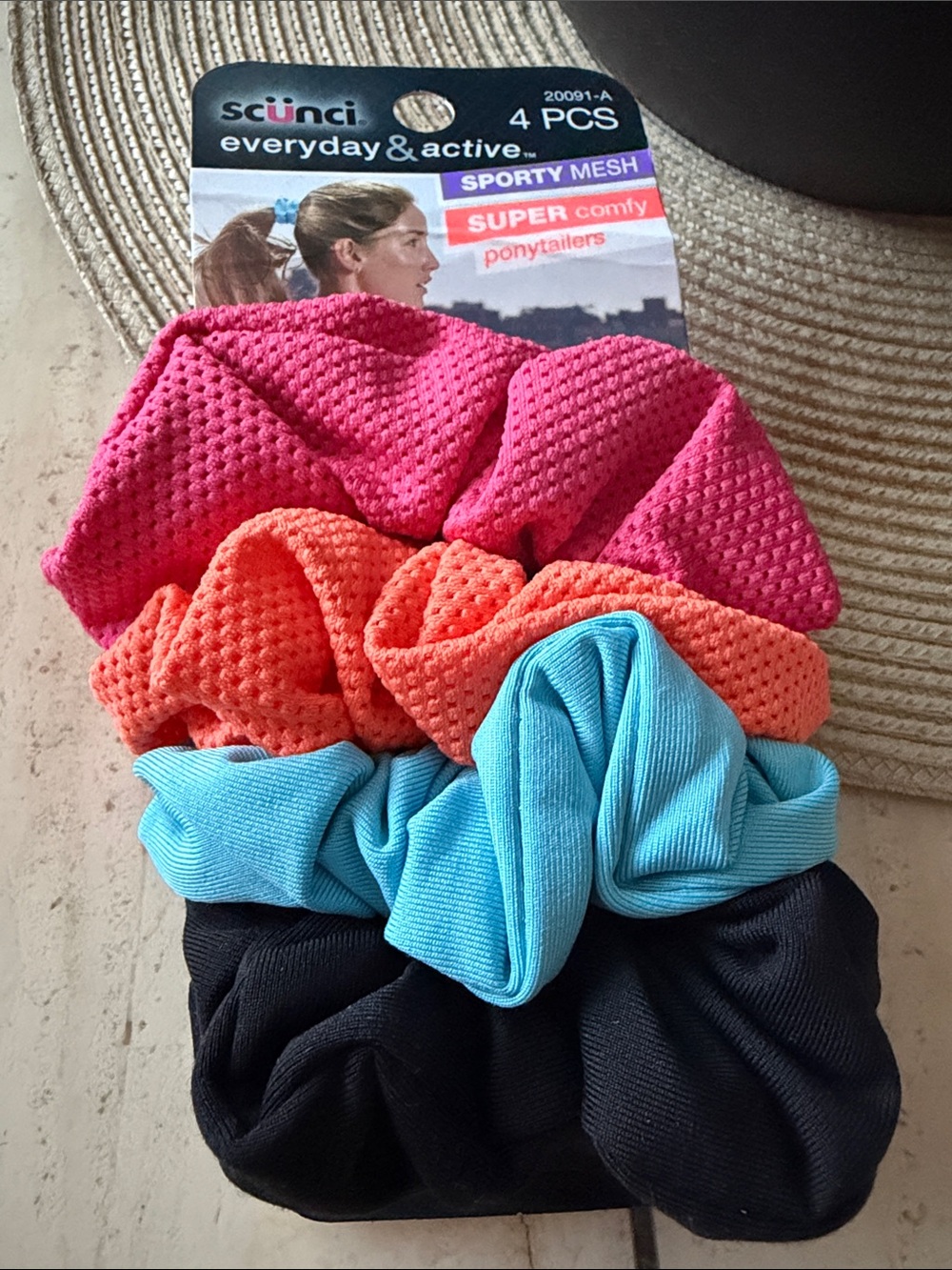 scunci Kids Mesh Scrunchie Set - Hot Pink, Orange, Sky Blue, Black
